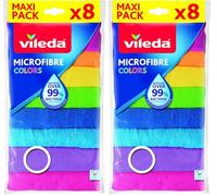 Vileda - Set de 8 bayetas Microfibras Colors, Colores Variados, 30 x 30 cm, 8 Unidades (Paquete de 2)