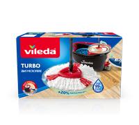 Vileda | Sistema Turbo 2en1 o Sistema Turbo 2en1 + 2 Recambios I Clásico I Juego de cubo de fregona con pedal | Comodidad asegurada I Mango telescópico 85-123 cm | Cabezal de microfibra 2 en 1| Fregon