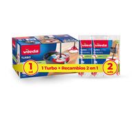 Vileda | Sistema Turbo 2en1 o Sistema Turbo 2en1 + 2 Recambios I Clásico I Juego de cubo de fregona con pedal | Comodidad asegurada I Mango telescópico 85-123 cm | Cabezal de microfibra 2 en 1| Fregon