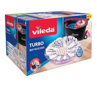 Vileda | Sistema Turbo 3en1 o Sistema Turbo 3en1 + 2 Recambios I Set de fregona giratoria y cubo con pedal I Mango telescópico 85 -123 cm I Cabezal de microfibra I Sostenible I Limpia la suciedad dífi