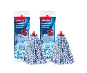 Vileda SuperMocio - Recambio de Microfibra y algodón, 2 Unidades, Repuesto para mopa SuperMocio de Microfibra y algodón, se Adapta a Todas Las mopas SuperMocio, Cabezal de fregona auténtico,
