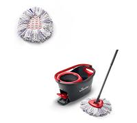 Vileda Turbo 3 in 1 - Juego de fregona con Palo telescópico, Cubo escurridor Giratorio y Recambio de microfibras, Incluye 1 Recambio Adicional, Color Negro y Rojo, 48.6 x 29.6 x 29.3 cm