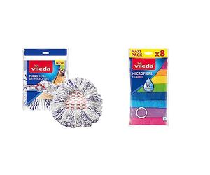 Vileda Turbo 3en1 Recambio, 1 Unidad, Compatible con Cualquier Sistema de fregona giratoria Set de 8 bayetas Microfibras Colors, Colores Variados, 30 x 30 cm, 8 Unidades