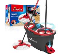 Vileda Turbo Juego de Cubo de fregona para Suelos giratoria con Pedal - Mango telescópico 85-123 cm - Cabezal de Microfibra 2 en 1