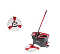 Vileda Turbo, Juego de fregona giratoria con Palo telescópico, Cubo con Pedal y escurridor centrífugo, 2 recambios de Microfibra, Negro y Rojo
