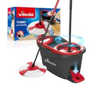 Vileda Turbo, Set de fregona con Cubo y Pedal, Palo telescópico 85-123 cm, escurrido Giratorio, Recambio Microfibra 2 en 1, Gris y Rojo