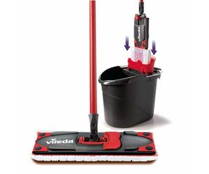 Vileda Ultramax Care Sensitive - Juego Completo de mopa para Suelos con Funda de Microfibra y Mango, Cubo con función de escurridor con PowerPress, para Suelos sensibles como parqué y Laminado