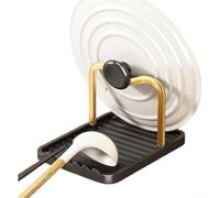 Vilgftyiet Cuchara y tapa de metal resistente al calor para cocina, soporte de tapa de olla de aleación de aluminio con almohadillas antideslizantes, soporte compacto para utensilios para estufa