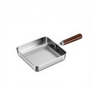 Vilgftyiet Sartén redonda cuadrada compacta con mango de madera, sartén pequeña de acero inoxidable para cocinar en casa, distribución uniforme del calor, fácil de limpiar, 18 cm, plata (16 cm