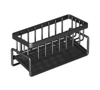 Vilgftyiet Soporte de esponja para fregadero con poste de trapo y bandeja de drenaje, organizador de almacenamiento de cocina de metal para esponjas, paños de cocina, estropajos, resistente a los