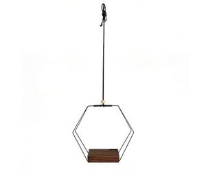 Vilgftyiet Soporte hexagonal para plantas colgante de metal suspendido | El hierro hexagonal suspendido con base de madera ahorra espacio y eleva la exhibición de vegetación interior.