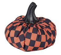 Villa d’Este Home Tivoli Calabaza Decorativa de Tela, diseño de ajedrez, Color, diámetro 16 x Altura 15 cm, Negro y Naranja, M