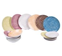 Villa d'Este Home Serviceset, colección Texture, porcelana, 18 piezas / 6 personas: 6 platos llanos, 6 platos de desayuno y 6 platos hondos
