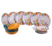 Villa d'Este Home Serviceset Flora, porcelana, 18 piezas / 6 personas - 6 platos llanos, 6 platos de desayuno y 6 platos hondos