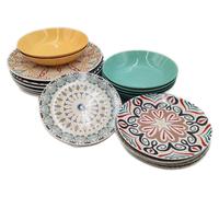 Villa d'Este Home Tivoli 5909276 Sharm: Juego de mesa de porcelana de 18 piezas, con motivos multicolores
