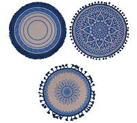 Villa d'Este Home Tivoli Juego de 6 manteles Individuales Redondos 38 cm de Yute Azul