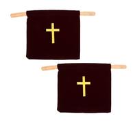 VILLCASE 2 Piezas Bolsa de Colecta para Iglesia con Asas de Madera y Bordado Cruzado, Bolsa de Terciopelo Rojo para Comuniones y Eventos Religiosos Organizada y Respetuosa