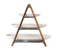 Villeroy & Boch - Artesano Bandeja de Pisos 4 Piezas Blanco, Apto para Lavavajillas, Apto para Microondas, Decoración Casa Moderna, Cerámica Decorativa, Madera de Acacia, Porcelana Premium, Esquisto