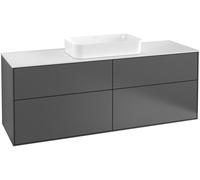 Villeroy & Boch Finion mueble bajo para lavabo, 4 cajones, con agujero para grifo, 1600x603x501mm, Cristal Matt Black, F32200HG, Color: Laca mate azul noche