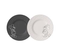 Villeroy & Boch Manufacture Rock - Mickey Mouse - Plato para desayuno/postre, set 2 piezas, blanco y negro, para lavavajillas y microondas, acabado pizarra, decoración Disney Mickey Mouse