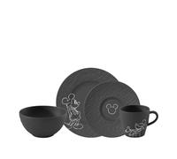 Villeroy & Boch Manufacture Rock - Mickey Mouse - Set desayuno, 4 piezas, negro, para lavavajillas y microondas, acabado de pizarra con decoración de Disney Mickey Mouse en tiza
