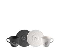 Villeroy & Boch Manufacture Rock - Mickey Mouse - Taza para espresso con plato, set 4 piezas, blanco-negro, para lavavajillas y microondas, acabado pizarra, decoración Disney Mickey Mouse