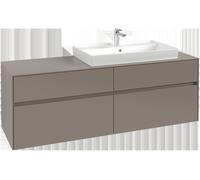 Villeroy & Boch Mueble bajo lavabo Collaro, 4 cajones extraíbles, lavabo a la derecha, con iluminación, 1600x548x500mm, C027B0VL, Color: Frontal/carcasa: negro volcán, mango: negro volcán
