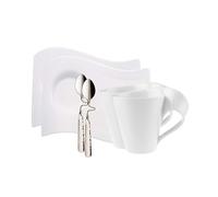 Villeroy & Boch NewWave Set para Capuchino de 6 pz. | Taza de café, Platillo, Cuchara, para 2 Personas, Apto para lavavajillas, Acero Inoxidable, weiß, Juego de 6 Piezas