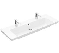 Villeroy & Boch Subway 3.0 - Lavabo doble 130x48 cm, con rebosadero, agujeros para grifería, CeramicPlus, blanco alpino 4A70D4R1