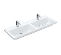 Villeroy & Boch Subway 3.0 - Lavabo doble para mueble 130x47 cm, sin rebosadero, agujeros para grifería, CeramicPlus, Blanco piedra 4A71D1RW