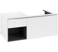 Villeroy & Boch Subway 3.0 lavabo, iluminación LED, 2 extraíbles, lavabo a la derecha, repisa abajo a la izquierda, 1001x422,5x516mm, C571L0VF, Color: Frente/carcasa: blanco puro, mango: aluminio bril