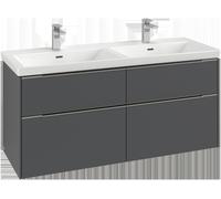 Villeroy & Boch Subway 3.0 Tocador, iluminación LED, 4 extraíbles, 1272x576x478mm, C568L2AH, Color: Frontal/carcasa: Rojo vino, asa: Rojo vino