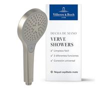 Villeroy & Boch Verve Showers Cabezal de ducha - Ducha de mano, 3 modos de chorro, limpieza EasyClean, ahorro de agua, antirreflujo, conexión universal - Níquel cepillado mate