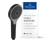 Villeroy & Boch Verve Showers Cabezal de ducha - Ducha de mano con 3 modos de chorro, limpieza EasyClean, ahorro de agua, antirreflujo, conexión universal - Negro mate