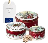 Villeroy & Boch - Winter Collage Set 3 Piezas Latas Navideñas Multicolor, Tarro Redondo de Galletas, Bote de Galletas Navidad, Metal