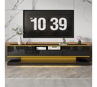 VILUXE Mueble bajo para TV, 180 cm, color dorado brillante, con 3 cajones, compartimento abierto y aplicación LED (negro y dorado)