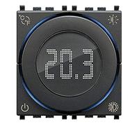 Vimar 02970 Termostato con mando rotatorio, calefacción y aire acondicionado ON/OFF, retroiluminación de LED, 2 módulos, compatible con placas Eikon, Arké, Plana y para Idea por soporte dedicado