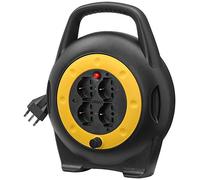Vimar 0P32714 - Carrete de cable de 10 metros, con 4 tomas universales de estándar italiano seguro, negro y amarillo