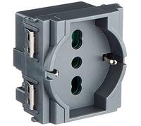 Vimar 0R16211 Toma de corriente SICURY 2P+T 16 A 250 V~ universal estándar italiano P40, gris - 2 módulos