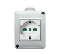 VIMAR 0T14802.U Plana Contenedor IP40 + Toma SICURY 2P+T 16A universal, para euroenchufes 2P 2,5A, 2P y 2P + T 10A y 16A estándar IT, 2P+T 16A estándar DE, instalación en pared