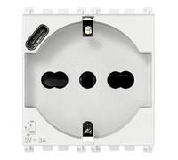 Vimar 19210.USB.B Arké toma 2 módulos SICURY 2P+T 16A 250V universal estándar italiano P40 esalida USB tipo C 5V y 3A para carga rápida, blanco