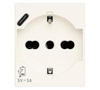 VIMAR 30210.USBB Línea Toma SICURY Universal Estándar Italiano P40 y toma de alimentación USB tipo C, blanco, 2 módulos