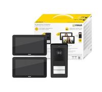 Vimar K42976 Kit Videoportero WiFi Touch Bifamiliar ALIM DIN, Negro | Kit videoportero Wi-Fi bifamiliar con 2 monitores táctiles de 7", espacio exterior con 2 botones y fuentes de alimentación