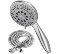 Vinabo Alcachofa de ducha + 1,5 m flexible de ducha de acero tubo, 5 funciones de chorro, ducha multifunción de alta presión, ABS cromado, rociador de ducha antical, alcachofa con boquilla, Plata