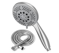 Vinabo Alcachofa de ducha + 1,5 m flexible de ducha de acero tubo, 5 funciones de chorro, ducha multifunción de alta presión, ABS cromado, rociador de ducha antical, alcachofa con boquilla, Plata