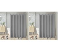 Vinabo Cortina de Ducha Gris 180 x 200 cm, Cortinas Baño Tela con 12 Ganchos PEVA, Cortina Ducha para Baño, Bañera (Paquete de 2)