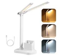 Vinabo LED Lámpara de Escritorio, 3 Brillo 3 Colores Flexo Led Escritorio, Carga USB Luz de Escritorio para Lectura Estudio Plegable, Táctil, Regulable, Niño, Dormitorio,Cabecera,Oficina