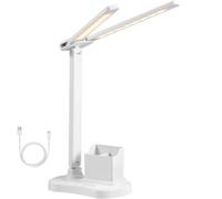 Vinabo LED Lámpara de Escritorio, 3 Brillo 3 Colores Flexo Led Escritorio, Carga USB Luz de Escritorio para Lectura Estudio Plegable, Táctil, Regulable, Niño, Dormitorio,Cabecera,Oficina