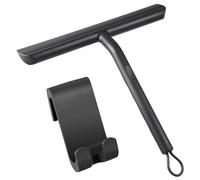 Vinabo Rasquetas Limpiacristales para Ducha de Silicona con Soporte | Limpia Mamparas Cristal, Limpieza y Alisado Superficies Ventanas, Espejos y Baños-21cm,Negro