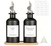 VINATO 2 Piezas 500ml Botella Aceite de Cristal, Con Embudo*1, Etiquetas*18, Soporte de Bambú *1, Aceitera y Vinagrera Botella Aceite Rellenable Para Cocina Y Bar